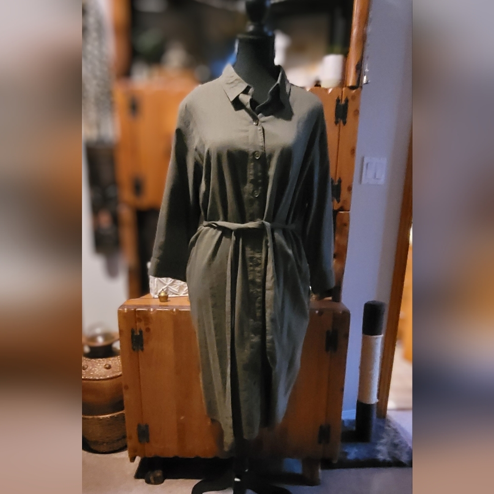 #146 Olive Green Shirt Dress/Duster